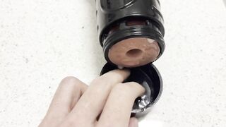 Asian twink gets destroyed by thick cock in fleshlight quickie creampie