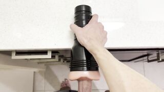 Asian twink gets destroyed by thick cock in fleshlight quickie creampie