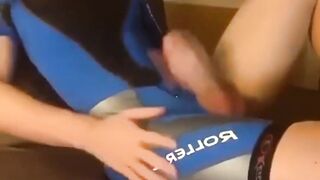Hot Asian Twink Chokes On Big Dick While Jerking In Full Cycling Gear