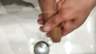 Hard Dick Pisses in Sink while Femdom Watched