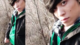 Twink gushes sticky thick cum outdoors public mess fingers