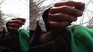 Twink gushes sticky thick cum outdoors public mess fingers