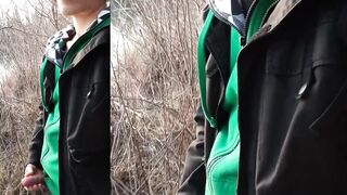 Twink gushes sticky thick cum outdoors public mess fingers