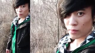 Twink gushes sticky thick cum outdoors public mess fingers