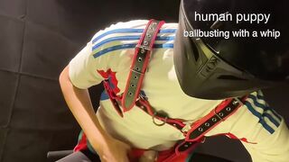 Full Face Helmet Boy Gets Whipped Ballbusting Gushes Cock Cage Chastity