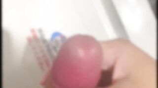 Twink jerks off hard in toilet until big dick cumshot ruins his tight hole