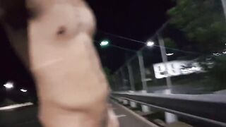 Twink strips public at night exhibitionist caught on camera