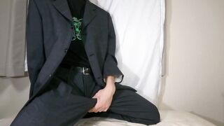 90s plaid shirt gay twink jerks off in vintage dorm raw solo cumshot