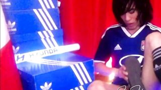 Twink Soccer Fan Destroys Adidas Superstars with Sloppy Shoejob Cumshots
