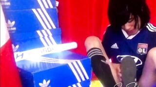Twink Soccer Fan Destroys Adidas Superstars with Sloppy Shoejob Cumshots