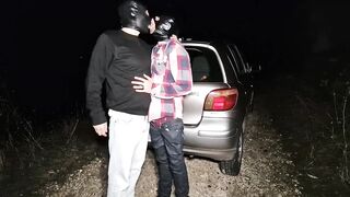 Bareback Portuguese twink destroyed standing anal in car cumshot deep inside
