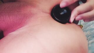 Twink first time 5cm butt plug plugged by Daddy's BBC