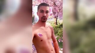 flowers fall when he jerks off outside in the gay virtual world