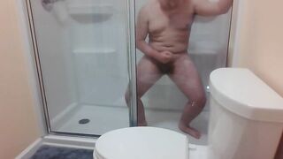 Chubby twink gushes thick cum in steamy shower