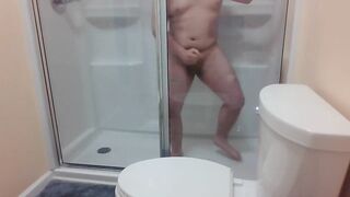 Chubby twink gushes thick cum in steamy shower