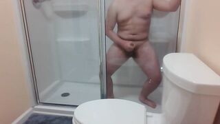 Chubby twink gushes thick cum in steamy shower