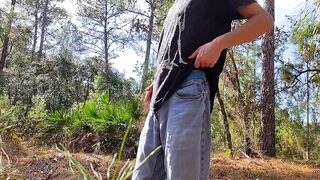 twink strokes thick cock in forest cum leaked raw