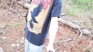Twink jerks off in the woods cumming hard solo