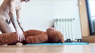 My teddy bear ruined my tight hole raw and messy