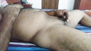 Asian daddy playing his small dick raw at home alone