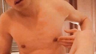 Perfect Valentine's day foreplay without cumming twink Asian boy jerks bald armpits nipples feet toes asshole