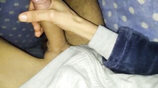 Big cock emptied under sheets while femboy moans loud big dick solo