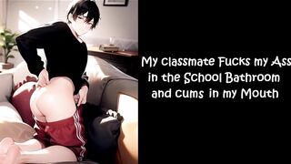 My classmate wrecks my ass in the school bathroom he cums hard in my mouth