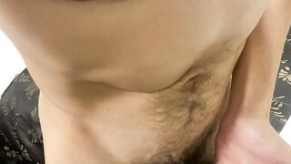 While rubbing my glans solo in a hotel room japanese teen blows his load all over his big cock