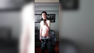 Horny boy’s rainy day naked solo cumshot deep inside his twitchy ass