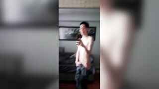 Horny boy’s rainy day naked solo cumshot deep inside his twitchy ass
