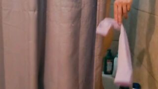 Getting wet jerking my tight hole while cum masks shower walls