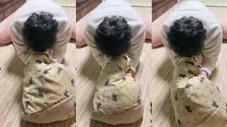 Asian twink student destroyed by huge cum on futon