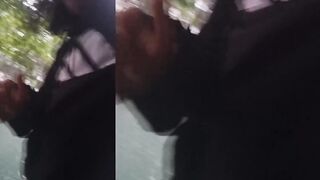 Twink moaning with thick cum string stuck on hand outdoor cum play