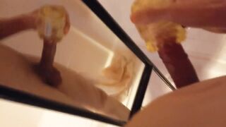 Asian twink destroys Fleshlight in steamy bathroom cumshot wank