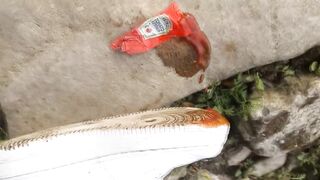 White AF1s get stomped and mashed by boy crushes ketchup packet sockless