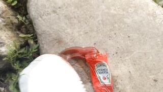 White AF1s get stomped and mashed by boy crushes ketchup packet sockless