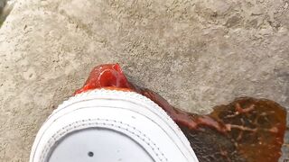 White AF1s get stomped and mashed by boy crushes ketchup packet sockless
