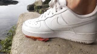 White AF1s get stomped and mashed by boy crushes ketchup packet sockless
