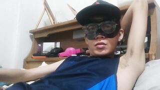 Asian twink’s armpit exposed and slime daks leaking thick cumshot solo