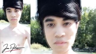 White briefs turn see-through when teen boy jumps in water to show off his bulge