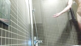 Shower glass fucks my throbbing dick while I helicopter spiral with my massive cock