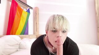 Stepbro takes a deep throatin femboy blowjob raw POV