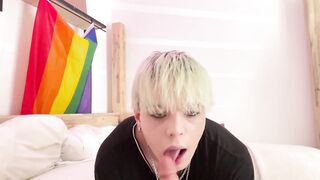 Stepbro takes a deep throatin femboy blowjob raw POV