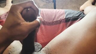 Edging my cock until black twinks cumshot all over my face