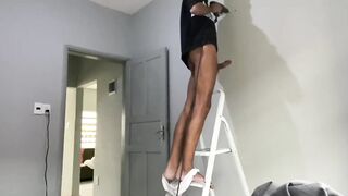 Got horny at work and jerked off then rimmed my twink bbc until i blew my load
