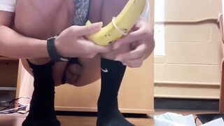 Twink trampled by white socks while banana ruins his tight hole