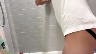 Asian twink gushes piss in jockstrap solo tub session