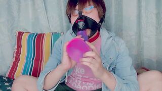 Dog boy chokes on dragon dildo deepthroat gag forced blowjob