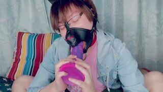 Dog boy chokes on dragon dildo deepthroat gag forced blowjob