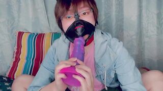 Dog boy chokes on dragon dildo deepthroat gag forced blowjob